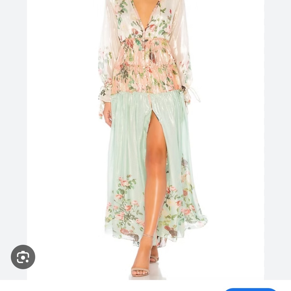 Rocco Sand Floral Maxi Dress with Sheer Sleeves